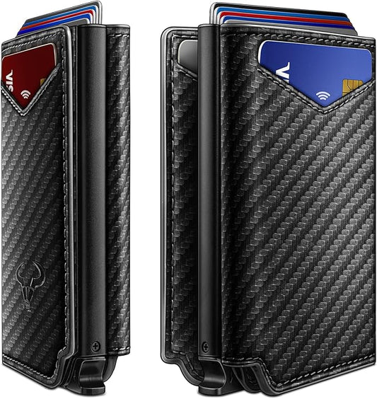 BULLIANT Men Wallet Leather Wallet Card Holders Money Clip for Men 10Cards-Magnetic Flip on Metal Case
