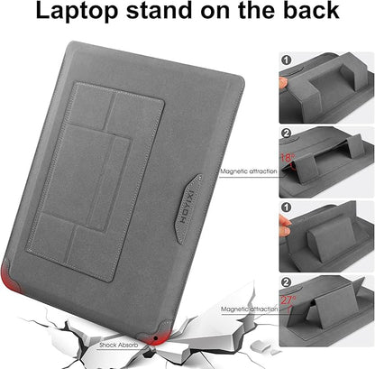 HoYiXi 15 16 Inch Laptop Sleeve Case Leather Bag for MacBook Pro 16 2021 & 2019/ASUS Vivobook 15/Huawei MateBook D15/HP 15.6" PC/MacBook Pro 15/Surface Laptop 3/Dell Inspiron 15/IdeaPad, Gray