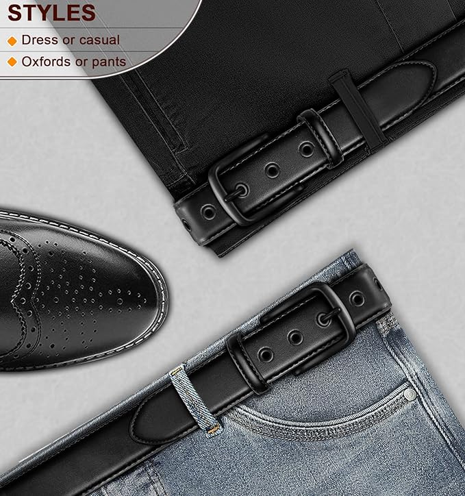 KEMISANT Men Leather Belt 7Holes Adjustable for Jean Casual Dress Golf 1 1/2"-Metal Hole Design-Cut For Fit