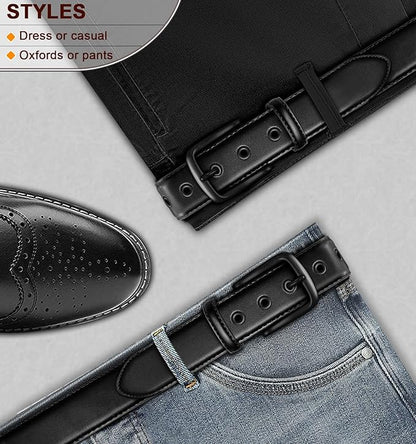 KEMISANT Men Leather Belt 7Holes Adjustable for Jean Casual Dress Golf 1 1/2"-Metal Hole Design-Cut For Fit