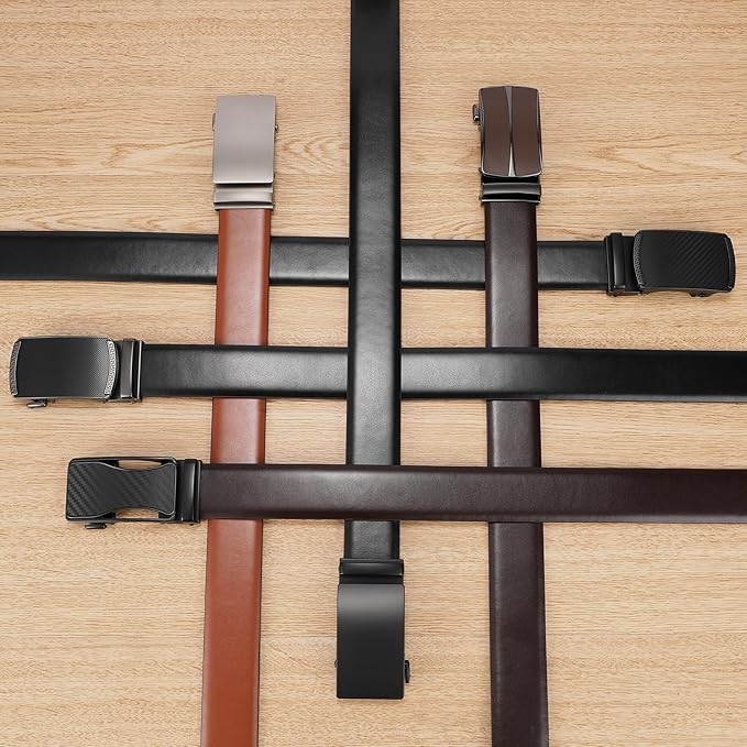 SENDEFN Men's Leather Belt - Automatic Ratchet Slide Buckle, Easy Trim-to-Fit Function, Packaged with Gift Box