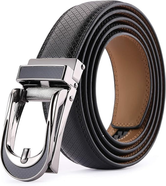 Men's Belt, Leather Ratchet Belt For Men's Dress 3.0cm,1 1/8" Size Adjusted Automatic Buckle