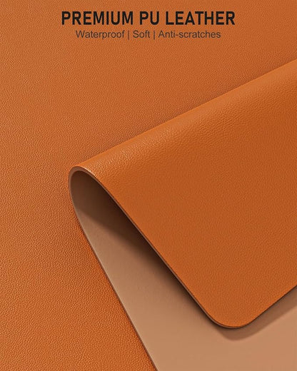 Desk Pad, 23.6" x 13.8" PU Leather Non-Slip Desk Mat Large Mouse Pad for Desktop, Waterproof Laptop Computer Writing Mat for Office, Home, Work, Gaming, Earthy Yellow