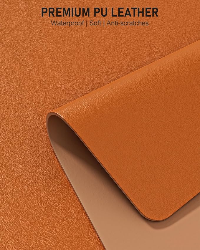 Desk Pad, 35.5" x 17" PU Leather Non-Slip Desk Mat Large Mouse Pad for Desktop, Waterproof Laptop Computer Writing Mat for Office, Home, Work, Gaming, Earthy Yellow