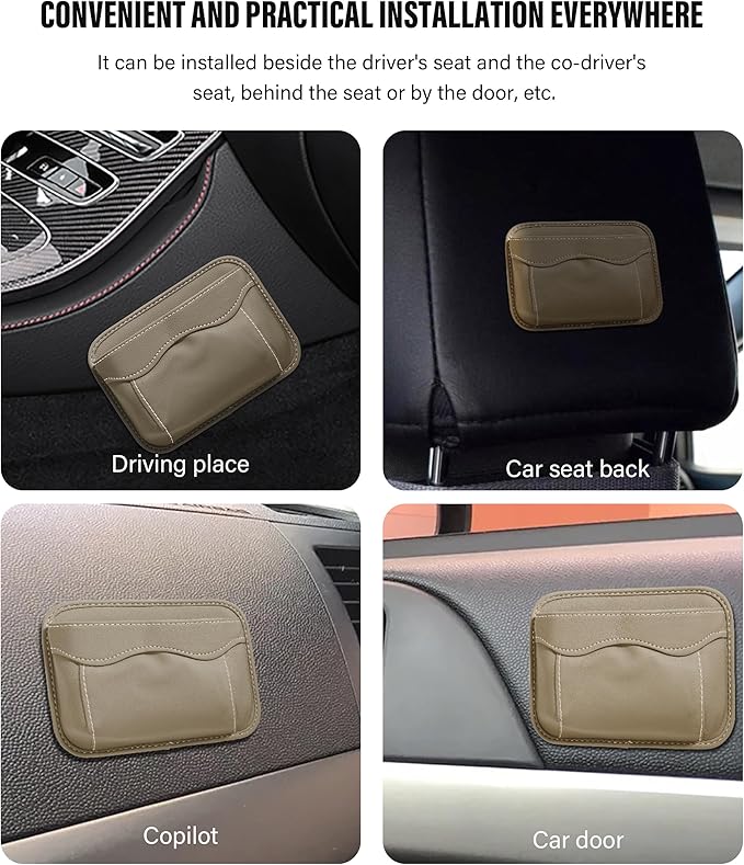 SUJADE YAKEFLY Car Seat Side Pocket Organizer PU Leather Holder with Cell Phone Sunglasses Gap Filler Mini Storage Bag, Interior Accessories Organizer (Beige)