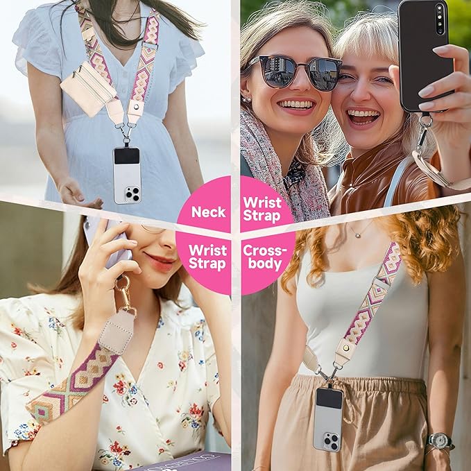 FUVLIFE Phone Lanyard Crossbody Wrist Strap, Adjustable Clip and Go Strap for Phone with Wallet Crossbody, Phone Strap with Zippered Pouch, Universal Hands-Free for All Cell Phone