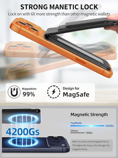 TopMade for MagSafe Wallet with Money Clip, Strongest Magnetic Card Holder for iPhone 17/16/15/14/13/12 Series, for iPhone Wallet with Adjustable Stand, ID Window, RFID Blocking, Black