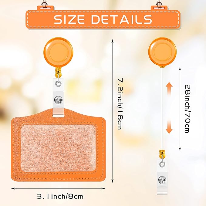 Tenare 48 Sets Retractable Badge Reels Multicolor Name ID Card Holder PU Leather Business Badge Holder Decorative with Clip for Students, Teachers, Nurses, Doctors