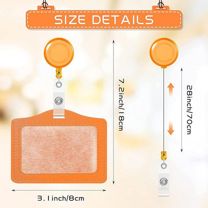 Tenare 12 Sets Retractable Badge Reels Multicolor Name ID Card Holder PU Leather Business Badge Holder Decorative with Clip for Students, Teachers, Nurses, Doctors