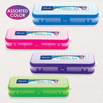 BAZIC PRODUCTS Plastic Pencil Case, Double Deck Utility Storage Box, Multi Purpose Organizer & Supply Holder, Transparent Box Design, Assorted Color, Ideal for School, Office & Craft Use, 144-Packs