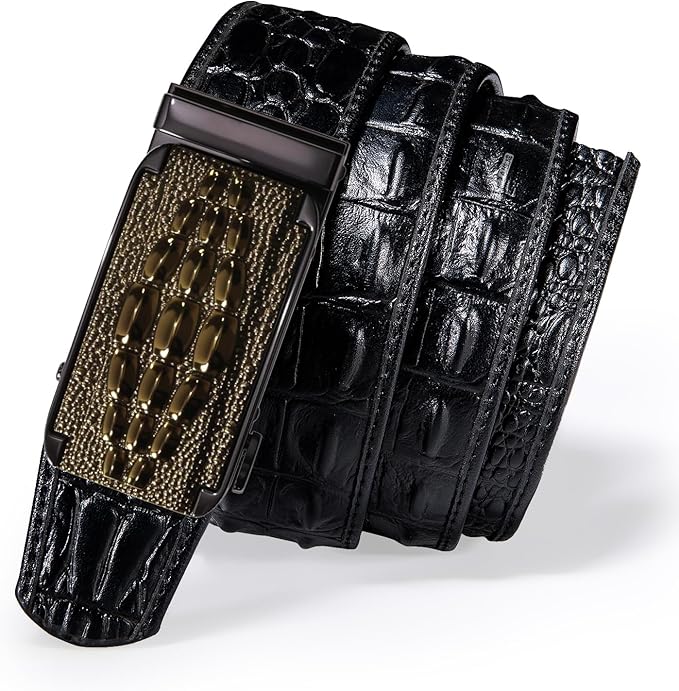 Dubulle Designer Mens Belts, Sliding Automatic Buckle Ratchet Dress Belt TOP Genuine Leather Strap Gifts
