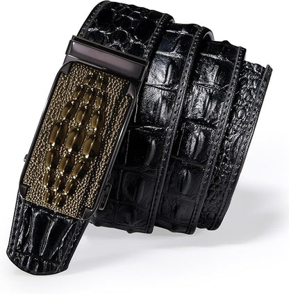 Dubulle Designer Mens Belts, Sliding Automatic Buckle Ratchet Dress Belt TOP Genuine Leather Strap Gifts