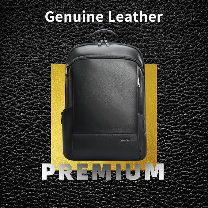 BOPai Unisex Slim Genuine Leather Laptop Backpack Men for 15-15.6 inch Business Smart Professional Lightweight Backpack with USB Charging Office Commuter Computer Rucksack Executive Anti Theft Black