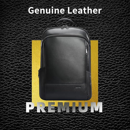 BOPai Unisex Slim Genuine Leather Laptop Backpack Men for 15-15.6 inch Business Smart Professional Lightweight Backpack with USB Charging Office Commuter Computer Rucksack Executive Anti Theft Black