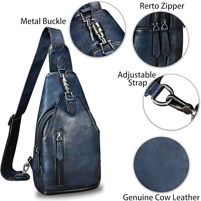 LRTO Genuine Leather Sling Bag for Men and Women Real Leather Shoulder Crossbody Bag Chest Bag Sling Backpack Purse