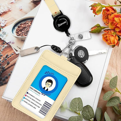 bolimoss Book Cat ID Card Holder with Detachable Neck Lanyard, PU Leather ID Name Badge Card Holder with Retractable Badge Reels, Cute Adjustable Lanyard with Safety Quick Release Buckles for Teacher