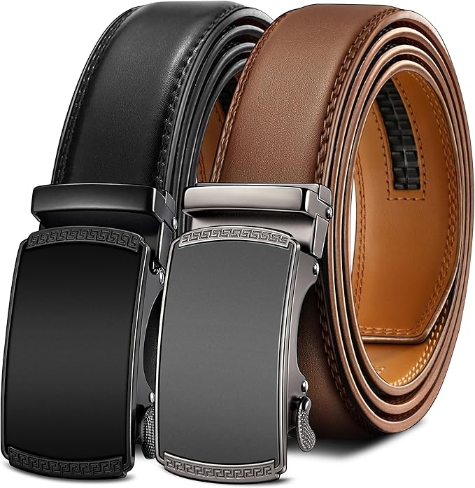 BULLIANT Men Belts 2 Pack,Ratchet Sliding Belt Adjustable For Gift Mens Dress Casual 1 3/8",Cut for Fit