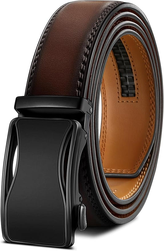 BULLIANT Mens Ratchet Belt,Leather Adjustable Slide Belt For Gift Mens Dress Casual 1 3/8",Size Adjustable
