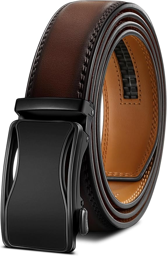 BULLIANT Mens Ratchet Belt,Leather Adjustable Slide Belt For Gift Mens Dress Casual 1 3/8",Size Adjustable