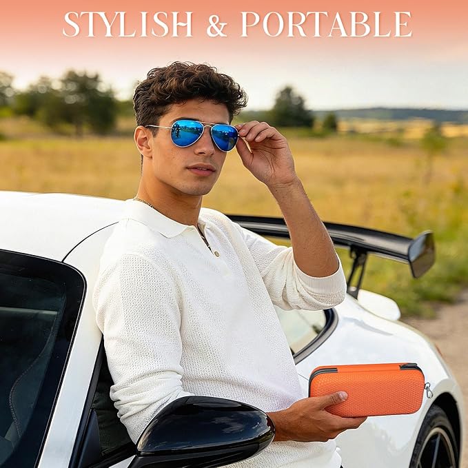 Double Eyeglasses Case Dual Sunglasses Case Hard Shell Glasses Case with Clip Metal Carabiner Travel