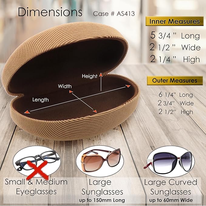 MyEyeglassCase® Large Hard Sunglasses Case | fits Large curved Sunglasses, with microfiber bag and cleaning cloth