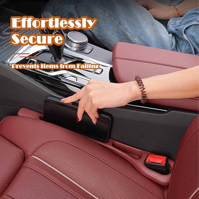2PCS Car Seat Gapster, Car Seat Gap Filler for Filling Gaps Between Consoles, No Drop Seat Guard with Storage Slot, Black