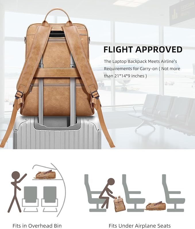SYTRAH Leather Laptop Backpack for Women Designer Laptop Bag, 16.5 inch Travel Computer Backpacks Purse with Tassel for Work Business with Satchel Purse Camel Brown