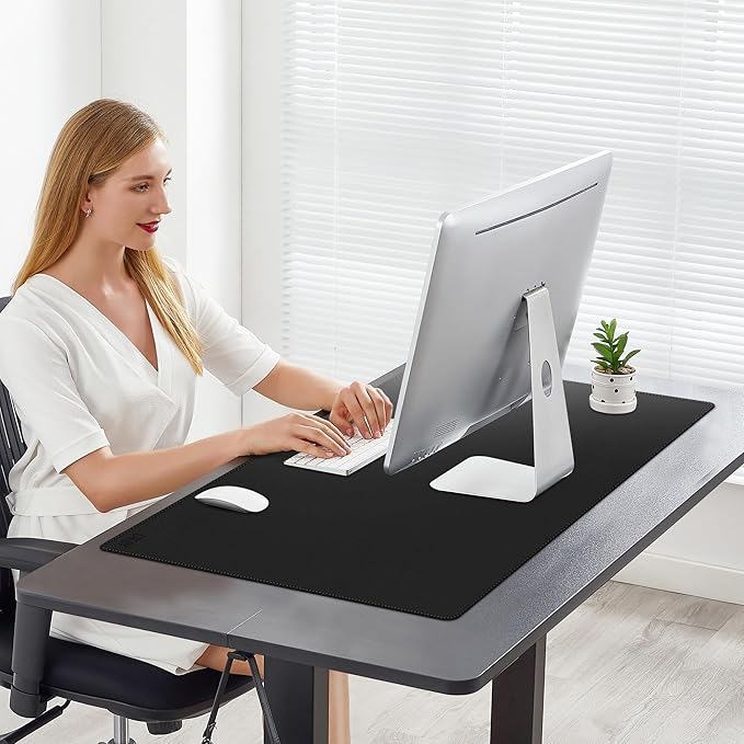 Cacoy 36" x 20" Leather Desk Mat for Home Office, Extra Large PU Leather Desk Pad Blotters, Waterproof Computer Keyboard Mat, Extended Gaming Mouse Pad, Desk Protector for Desktop and PC Laptop, Black