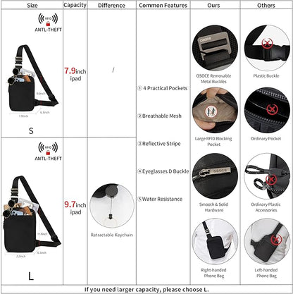 OSOCE Small Sling Bag for Men and Women with RFID Pocket, Anti Theft Crossbody Chest Bag Casual Travel Bag for Hiking