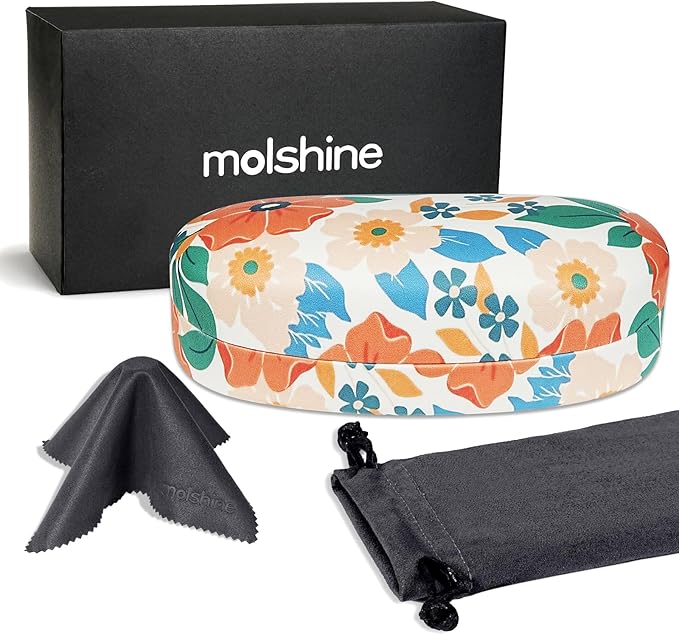 molshine Hard Shell Sunglasses Case,Classic Large Glasses Case for Sunglass, Eyeglasses with Cleaning Cloth, Pocket