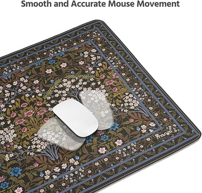MOSISO Large Mouse Pad Gaming Mousepad, 35.43 x 15.74 inches Vintage Floral Cluster PU Leather Mousepad with Anti-Slip Base&Stitched Edges, Keyboard Pad Mouse Mat for Desktop/Office/Home, Black