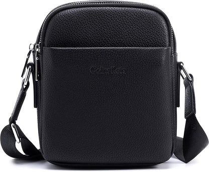 Colins Keirs Leather Crossbody Bag for Men, Shoulder Bag for Men, Man Purse with Zipper and Adjustable Shoulder Strap, Black Small