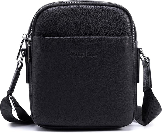 Colins Keirs Leather Crossbody Bag for Men, Shoulder Bag for Men, Man Purse with Zipper and Adjustable Shoulder Strap, Black Small