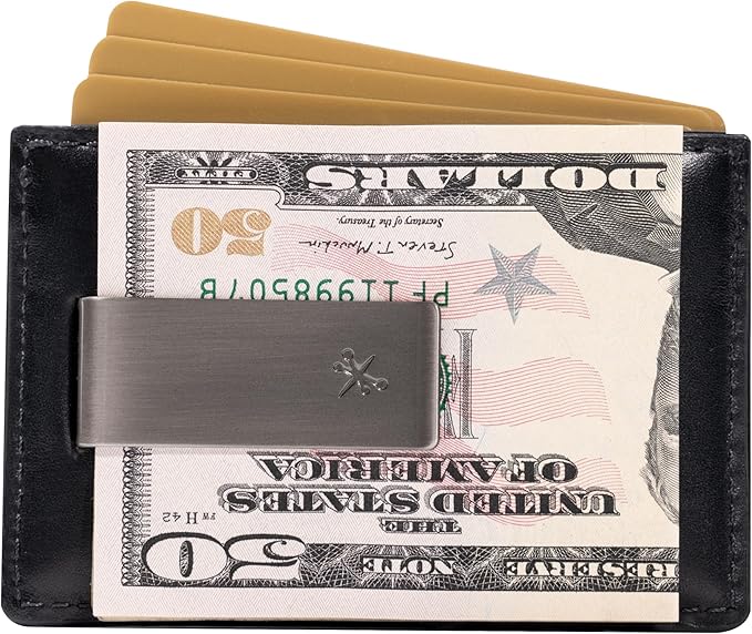 House of Jack Co. Slim Daddy Money Clip Wallet for Men, Minimalistic Front Pocket Wallet with Gift Box, Slim Card Holder, Full Grain Cowhide Leather Wallet, Black