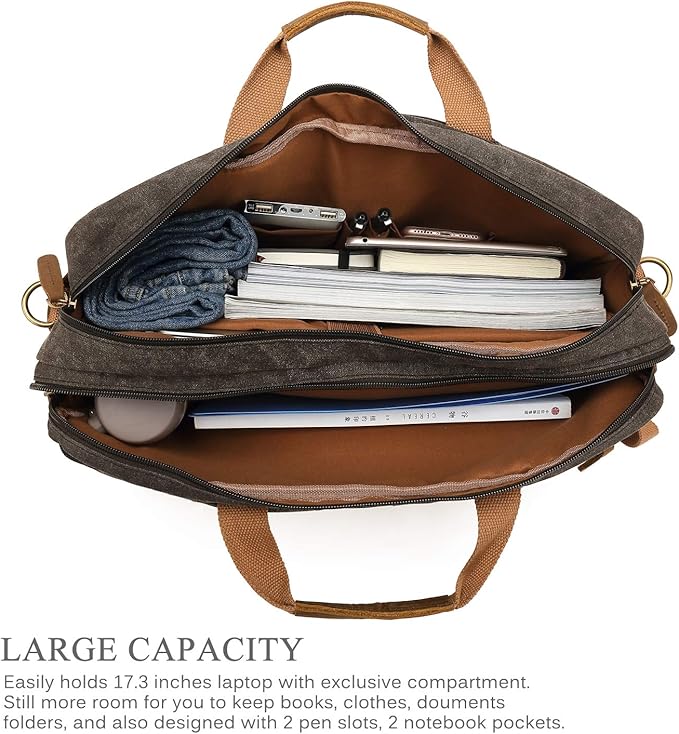 CoolBELL Laptop Messenger Bag Vintage Shoulder Bag Convertible Backpack Retro Briefcase Versatile Travel Bag Fits 17.3 Inch Laptop For Men Business (Waxed Canvas Brown)