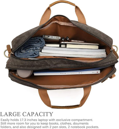 CoolBELL Laptop Messenger Bag Vintage Shoulder Bag Convertible Backpack Retro Briefcase Versatile Travel Bag Fits 17.3 Inch Laptop For Men Business (Waxed Canvas Brown)