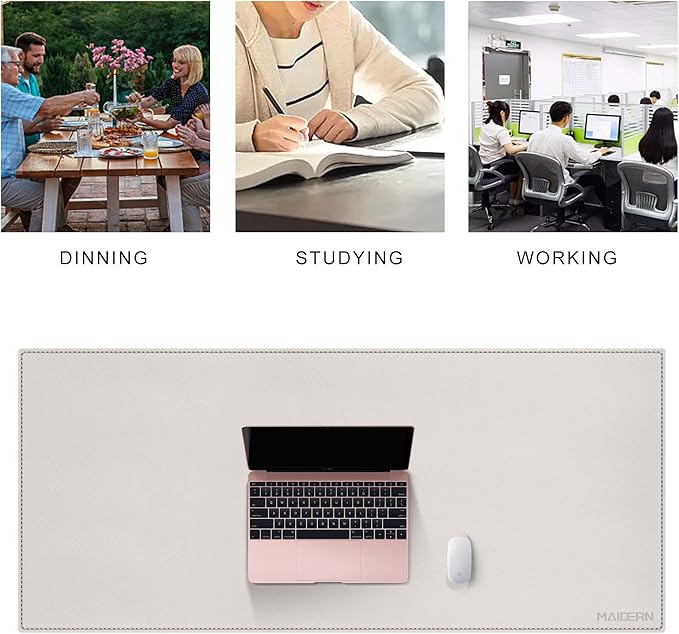 MAIDERN 43.3”x 19.6” Leather Desk Mat, Large Desk Pad, Cork & Leather Large Mouse pad for Desk, Waterproof Computer Desk Mat for Gaming Home Office (Cream)