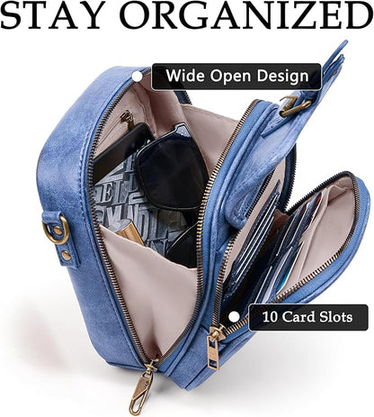 Small Messenger Bag Vegan Leather Crossbody Bag for Women Men, Vintage Cross Body Shoulder Purse with Card Slots