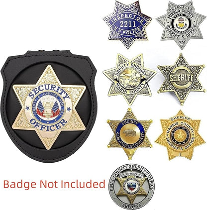 TYTX Police Badge Holder (Badge Not Included) 3.1" with Belt Clip Universal Round Neck Stainless Steel Chain and Concealed Photo Pocket