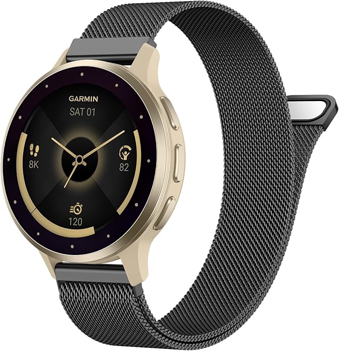 18mm 20mm Metal Band Compatible for Garmin Vivoactive 5/6/4S/3 Watch Bands, Soft Stainless Steel Mesh Strap for Garmin Venu 3S/Venu 2S/Sq Watch Band, Forerunner 55/245/255S/265S Watch Band Women Men