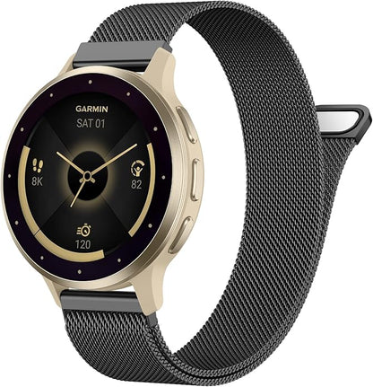 18mm 20mm Metal Band Compatible for Garmin Vivoactive 5/6/4S/3 Watch Bands, Soft Stainless Steel Mesh Strap for Garmin Venu 3S/Venu 2S/Sq Watch Band, Forerunner 55/245/255S/265S Watch Band Women Men