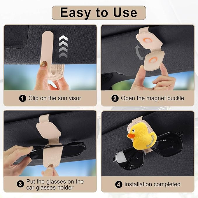 Cat Sunglasses Holder for Car Visor,Magnetic Leather Sunglass Holder,Ticket Card Clip Sunglasses Mount,Cars Visor Accessories Gadgets Cats Car Decor,Cat Gifts for Women,Men,Mom