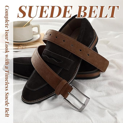 XZQTIVE Mens Suede Belt - 1 3/8" Genuine Leather Dress Belt for Jeans Dress Handmade Classic Every Day Belt