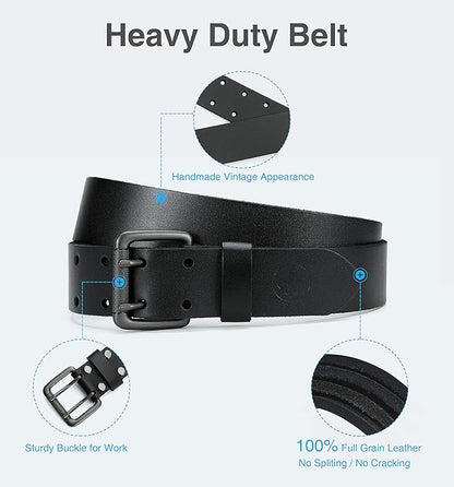 CHAOREN Work Belts for Men Heavy Duty - 1.5" Full Grain Leather Belt Casual - Fully Adjustable, Double Prong