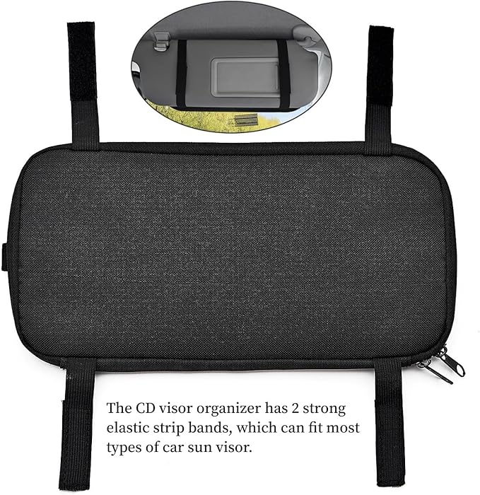 alavisxf xx Car CD Holder, DVD Vehicle Visor Storage Organizer, Large Capacity CD Visor Case with 12 Sleeves, 1 Mesh Pocket, 1 Pen Holder, 1 Back Inner Pocket (Black)