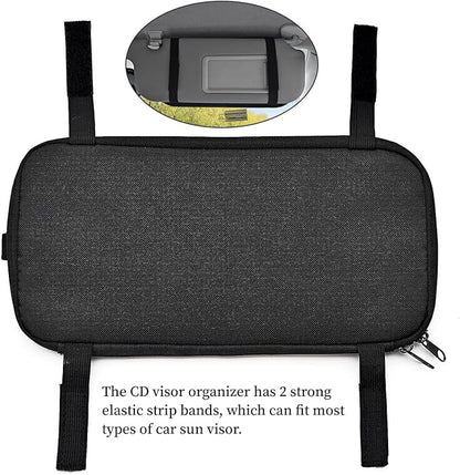 alavisxf xx Car CD Holder, DVD Vehicle Visor Storage Organizer, Large Capacity CD Visor Case with 12 Sleeves, 1 Mesh Pocket, 1 Pen Holder, 1 Back Inner Pocket (Black)