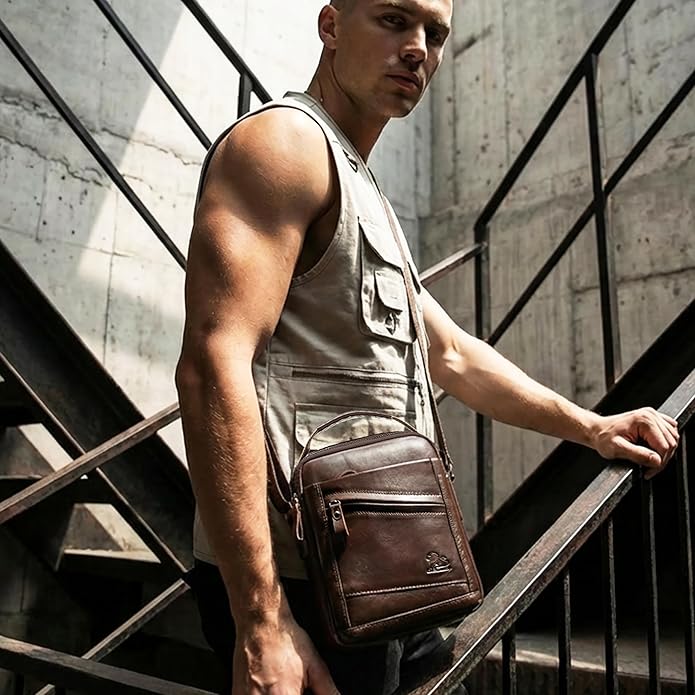 Premium Leather Men's Crossbody -Organized Storage & Durable,Stylish for Daily Carry