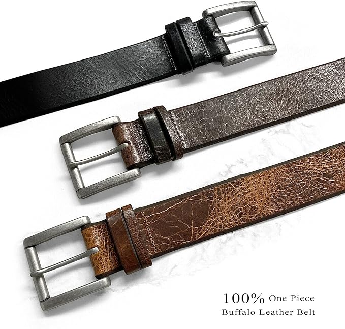 BS304 Genuine Full Grain Vintage Leather Belt Strap or Belt with Buckle_1-1/2"(38mm) wide