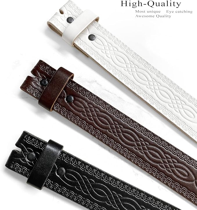 Western Floral Engraved Embossed Tooled Genuine Leather Belt Strap or Belt 1-1/2"(38mm) Wide, Multi-Style Options