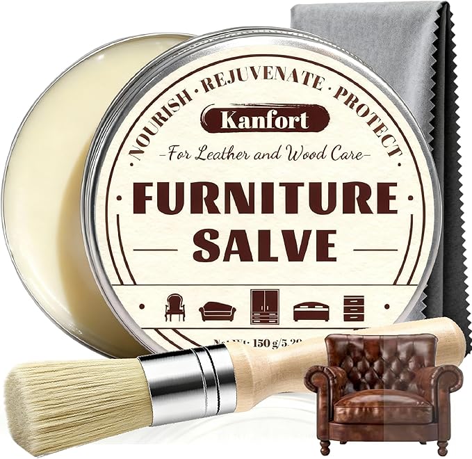 Leather & Furniture Repair Salve, Furniture Salve with Brush for Leather Wood, Leather Conditioner Help Prevent Cracking or Fading